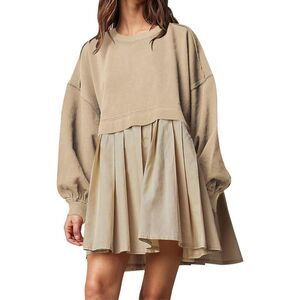 NEW Crew Neck Pullover Oversized Sweatshirt Mini Dress L